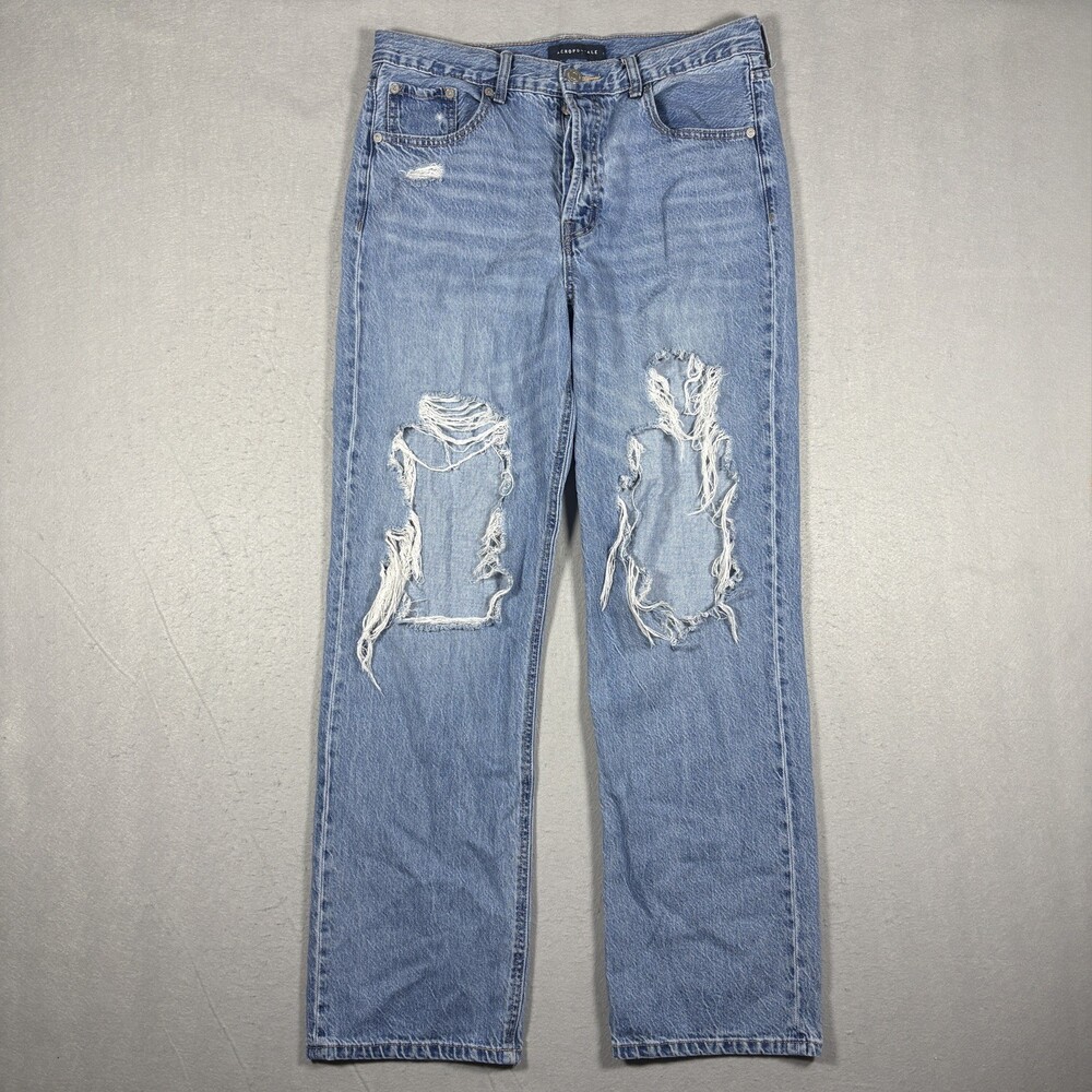 Aeropostale 90's Baggy Jeans Womens 10 Blue Denim Cotton Distressed Straight Leg